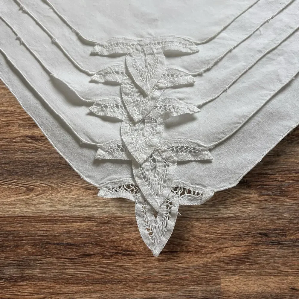 White Cotton Napkins Set 5 Cutwork Embroidered Lace 16